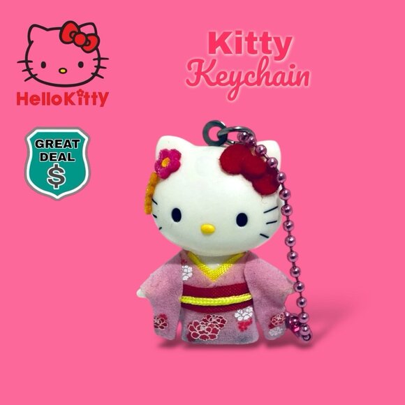 Sanrio RARE Vintage Hello Kitty Pink Cloth Kimono Keychain Sakura. - Picture 1 of 6